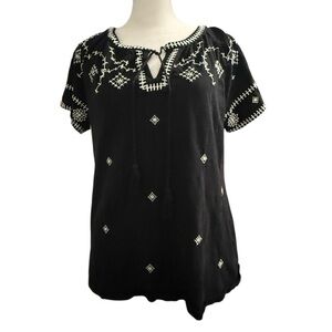 Talbots Black Embroidered Women's Top Casual Summer Fall Shirt Small 100% Cotton